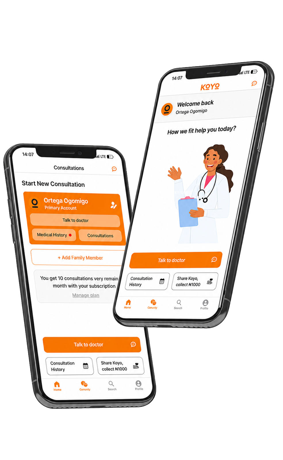 Koyo Navigate consultation screens